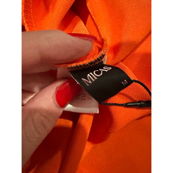 Micas Women's Medium Orange Twist Detail High Slit Sexy Cocktail Midi Skirt - Picture 4 of 5